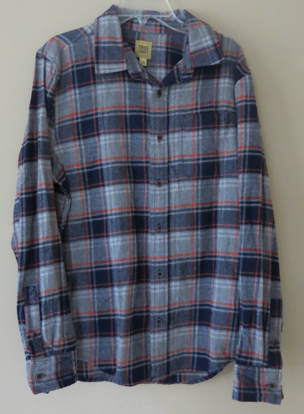 TRUE CRAFT *NWT* Flannel Shirt Boys Size L Button Down Plaid Blue Shirt Casual